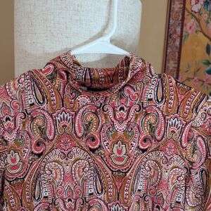 Tahari Multicolor Paisley Mock Neck Long Sleeve Top.